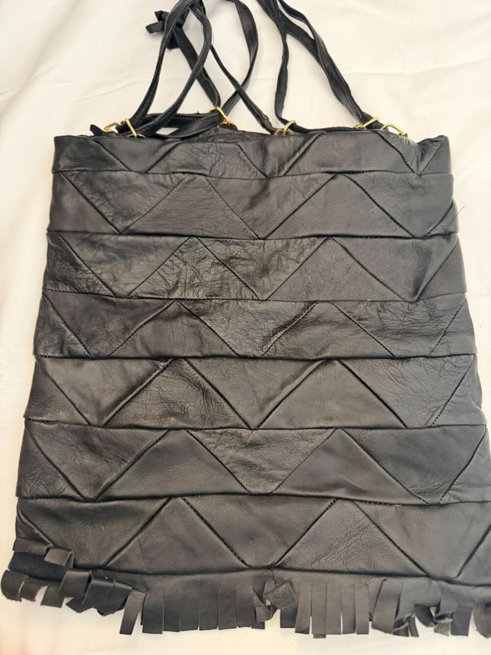 Vintage Black Leather Handbag Purse with Fringe Spain - Picture 2 of 10